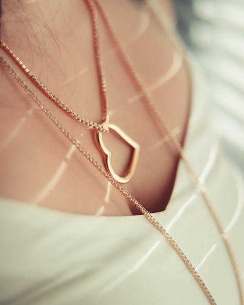 Free Heart Shape Pendant in Gold Chain Necklace Stock Photo