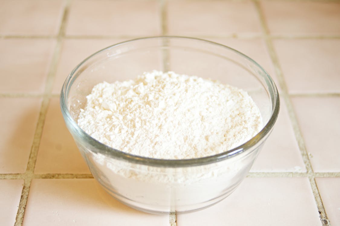 Free White Flour in a Clear Glass Bowl Stock Photo
