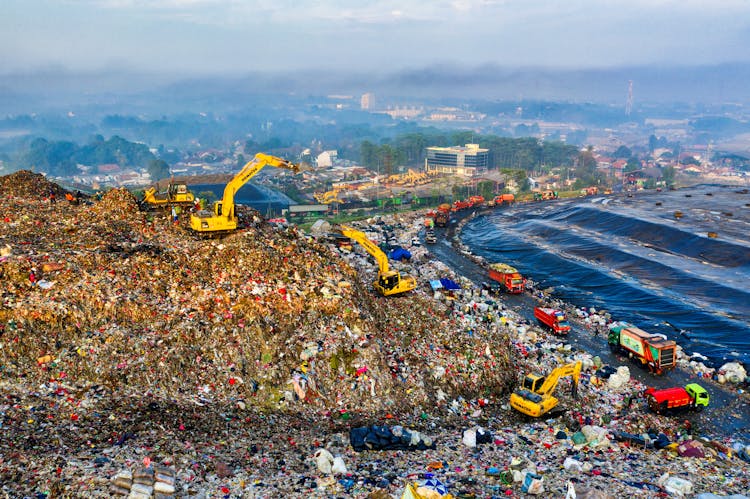 Aerial Footage Of Landfill On Shore