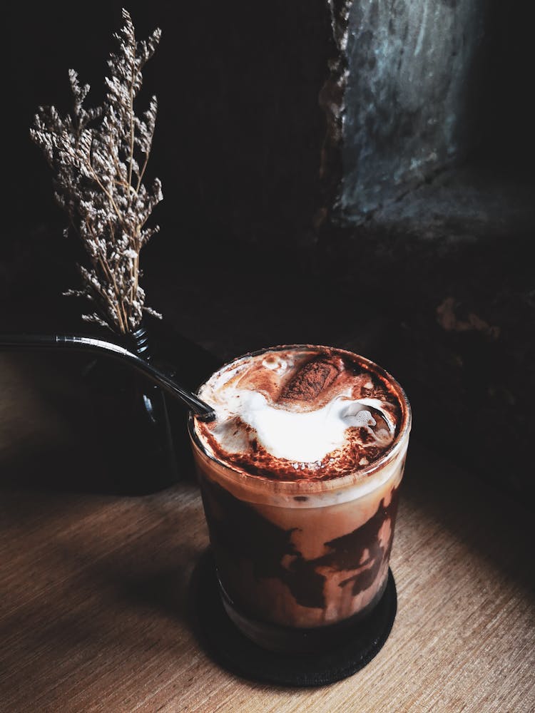 Chocolate Milk Shake In A Glass With Stainless Straw