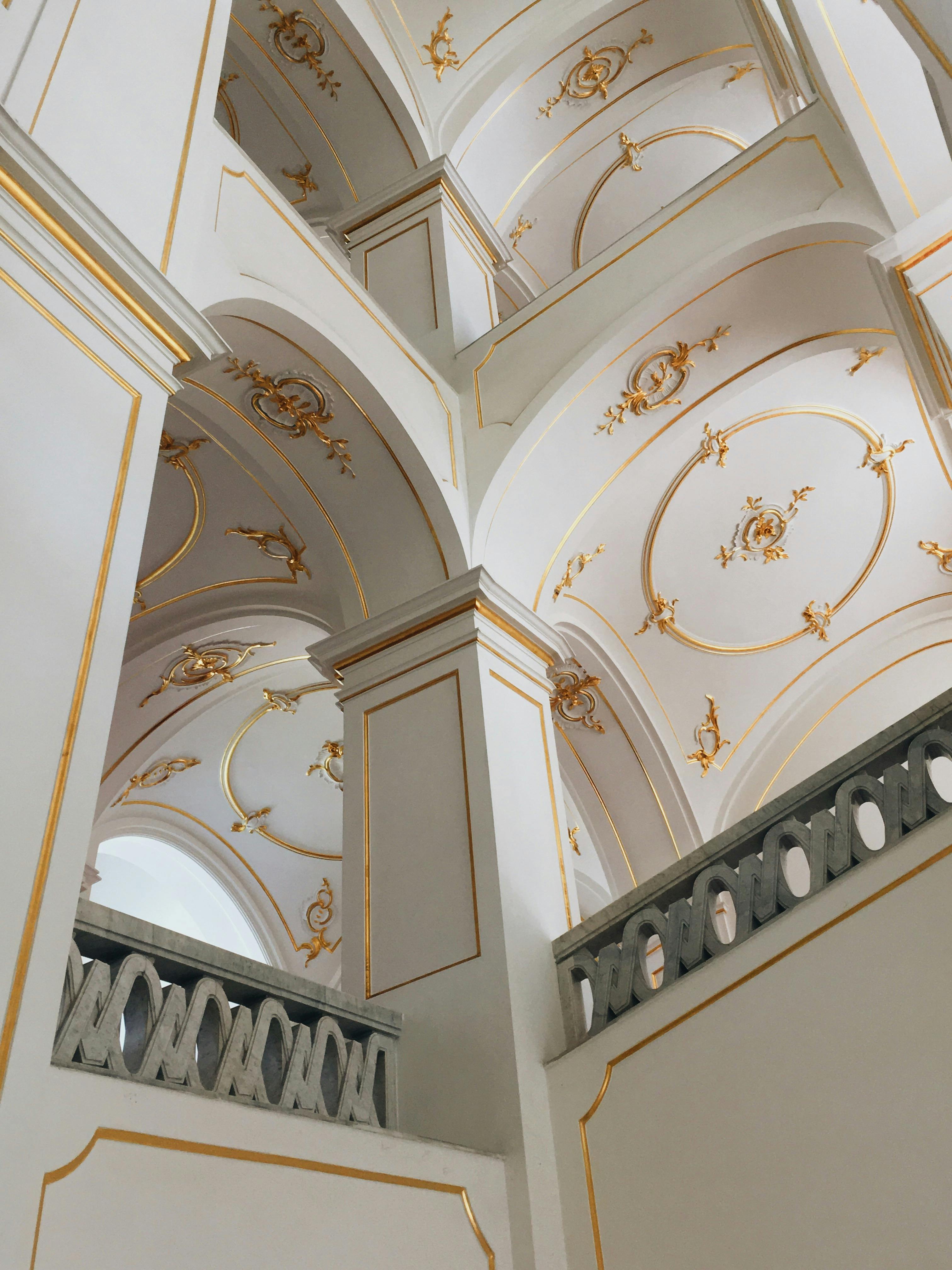 white and gold floral ceiling