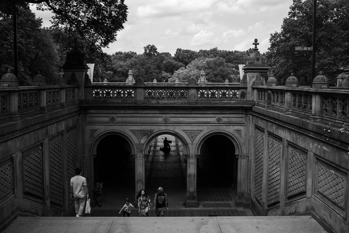 Free Grayscale Photo of People Walking on the Street Stock Photo