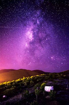 在宁静的风景中欣赏壮丽的银河系，非常适合夜空爱好者