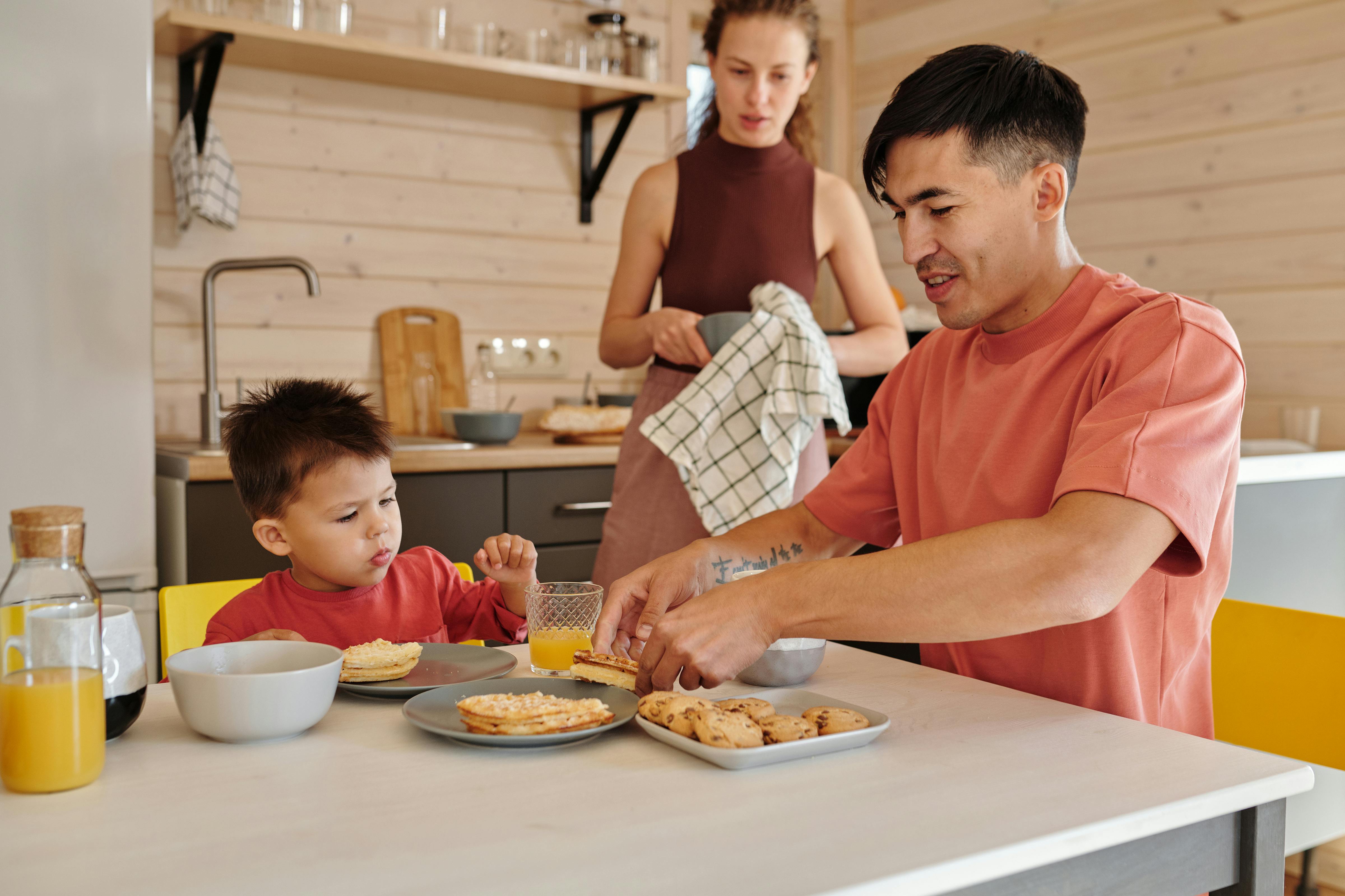 a family eating at the table