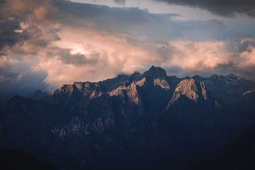 Dramatic sky and mountains at sundown