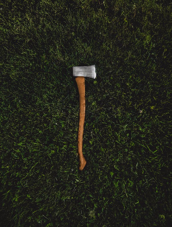 Brown and Silver Axe on Grass