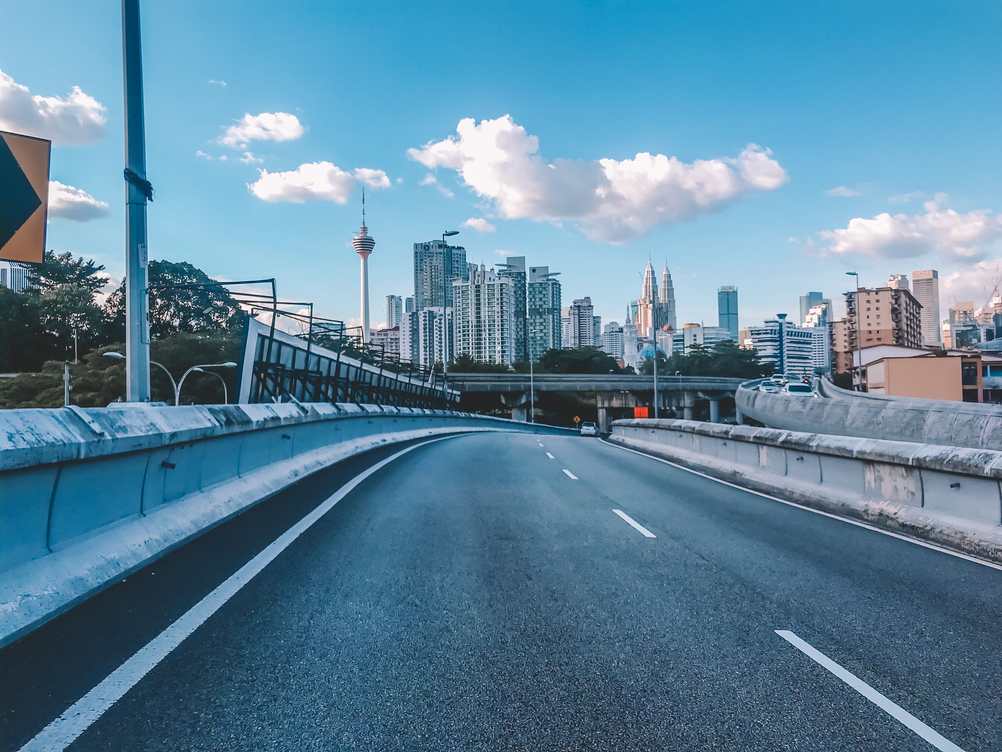 Highway in city with buildings