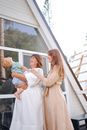 Glad women spending time with child