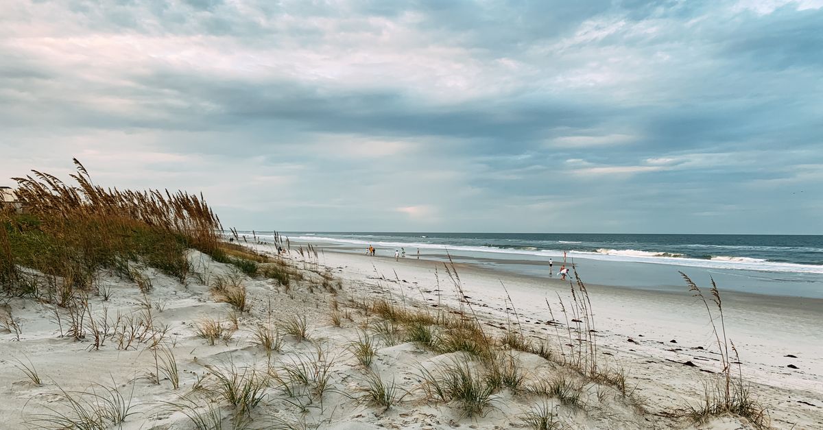 A tranquil seascape with dunes and ocean waves at Jacksonville Beach, FL.
