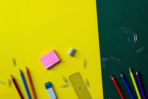 Free School Supplies on the Table Stock Photo