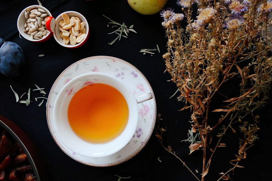 jujube tea with pine nuts garnish