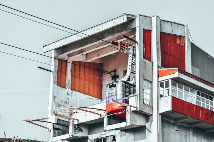 Metal Rusty Construction Of Cableway With Funicular