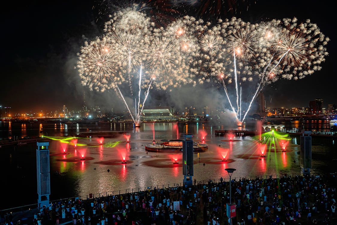 A Crowd of Spectators Watching a Fireworks Display