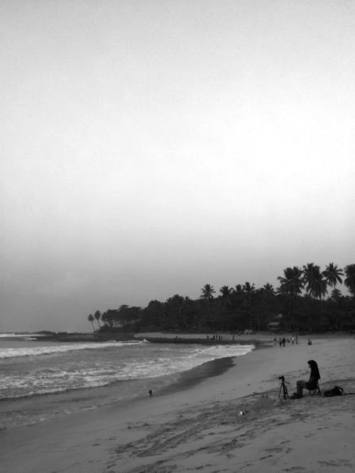 Photos gratuites de gens, noir et blanc, paysage marin