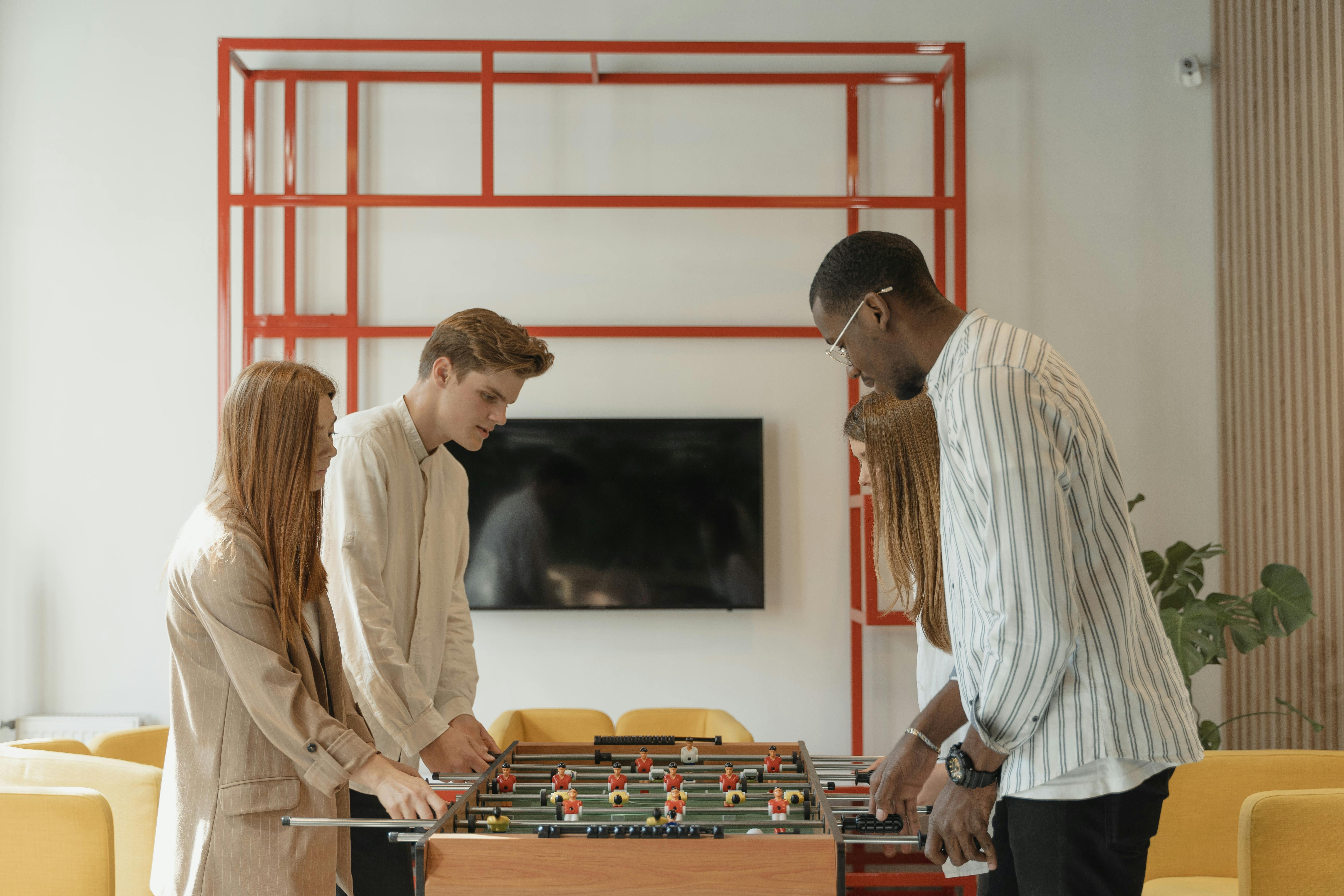 a people playing table football