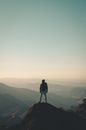 Man Standing on Top of Mountain