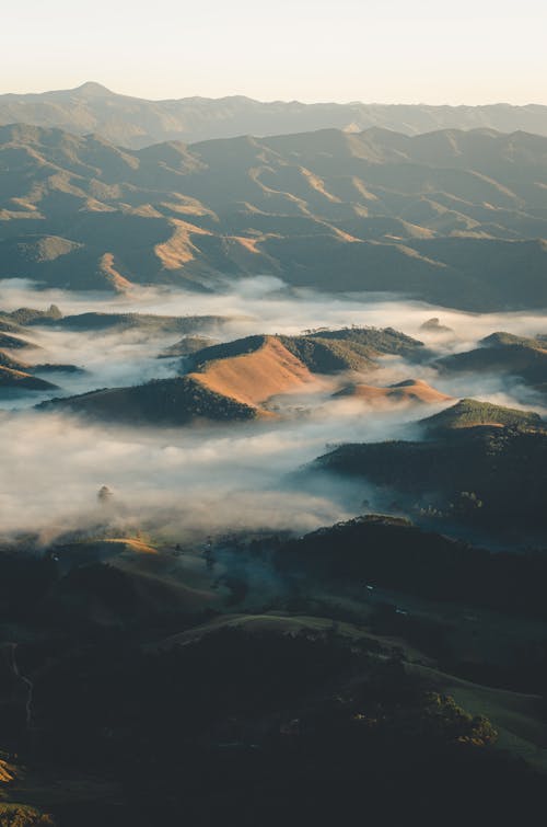 A View of Mountains with Thick Fogs