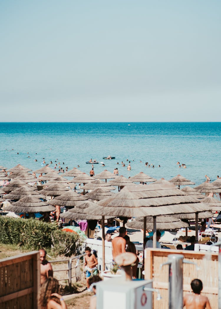 Busy Resort Beach Near Calm Sea