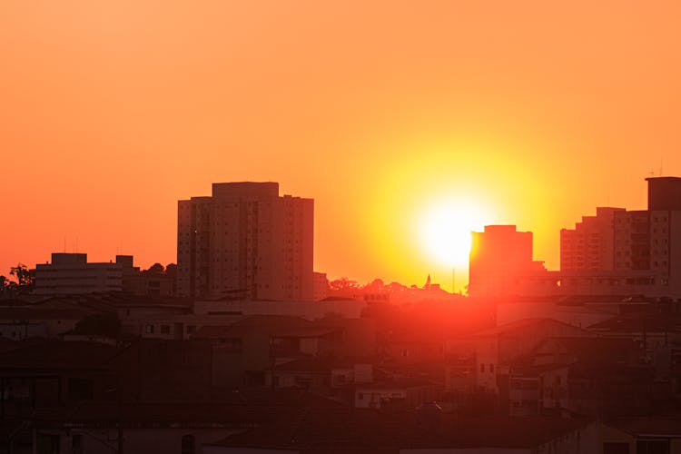 Bright Sunset Sky Over City