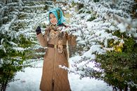 Woman in Hijab Walking in Winter Forest