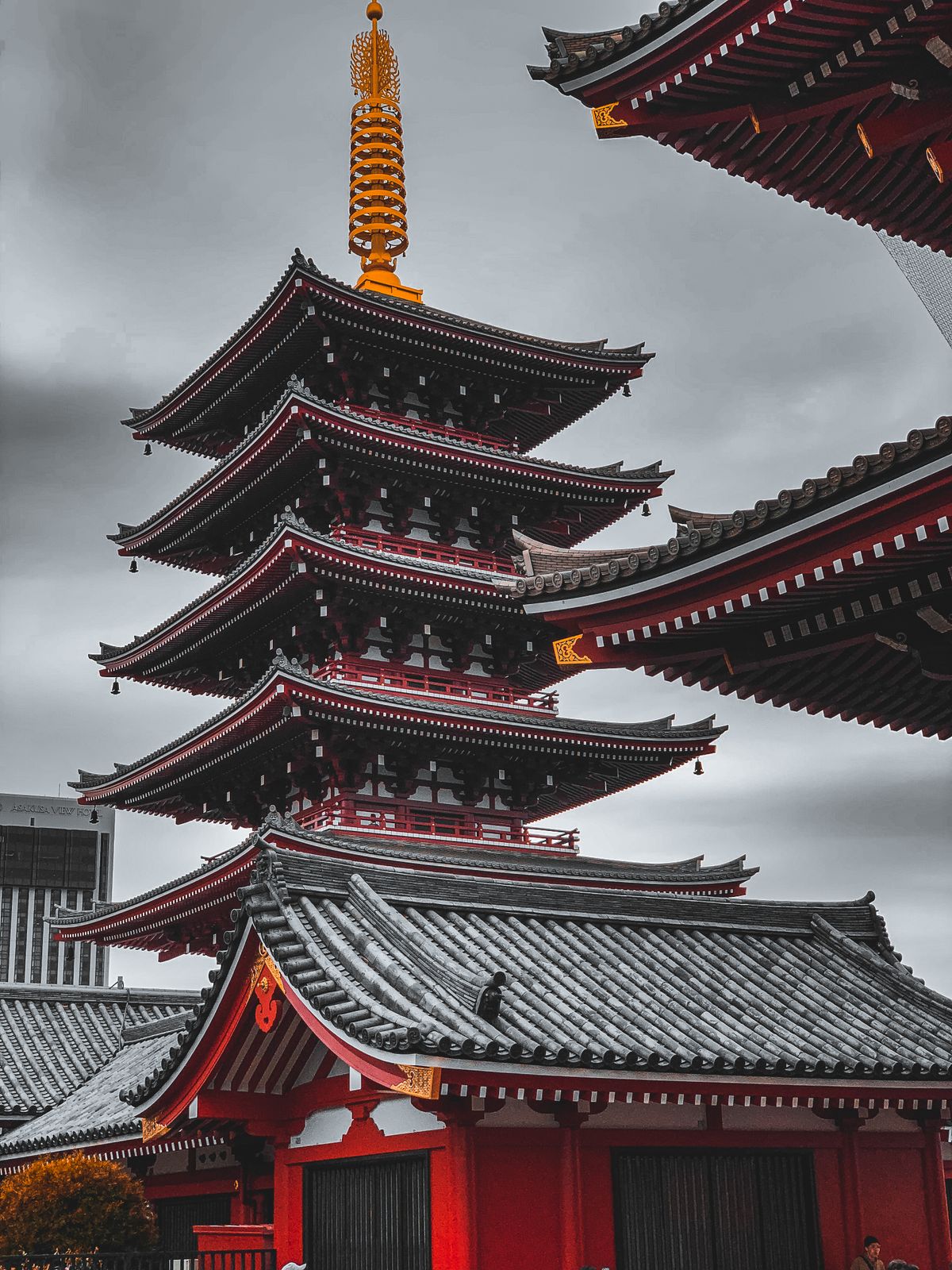 Historic five-story pagoda at Senso-ji Temple, a cultural landmark in Tokyo