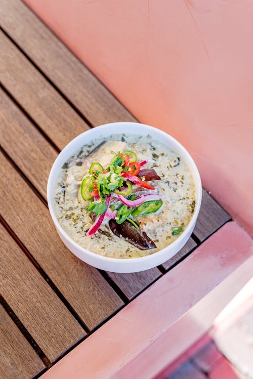 Food With Garnishing in a Ceramic Bowl