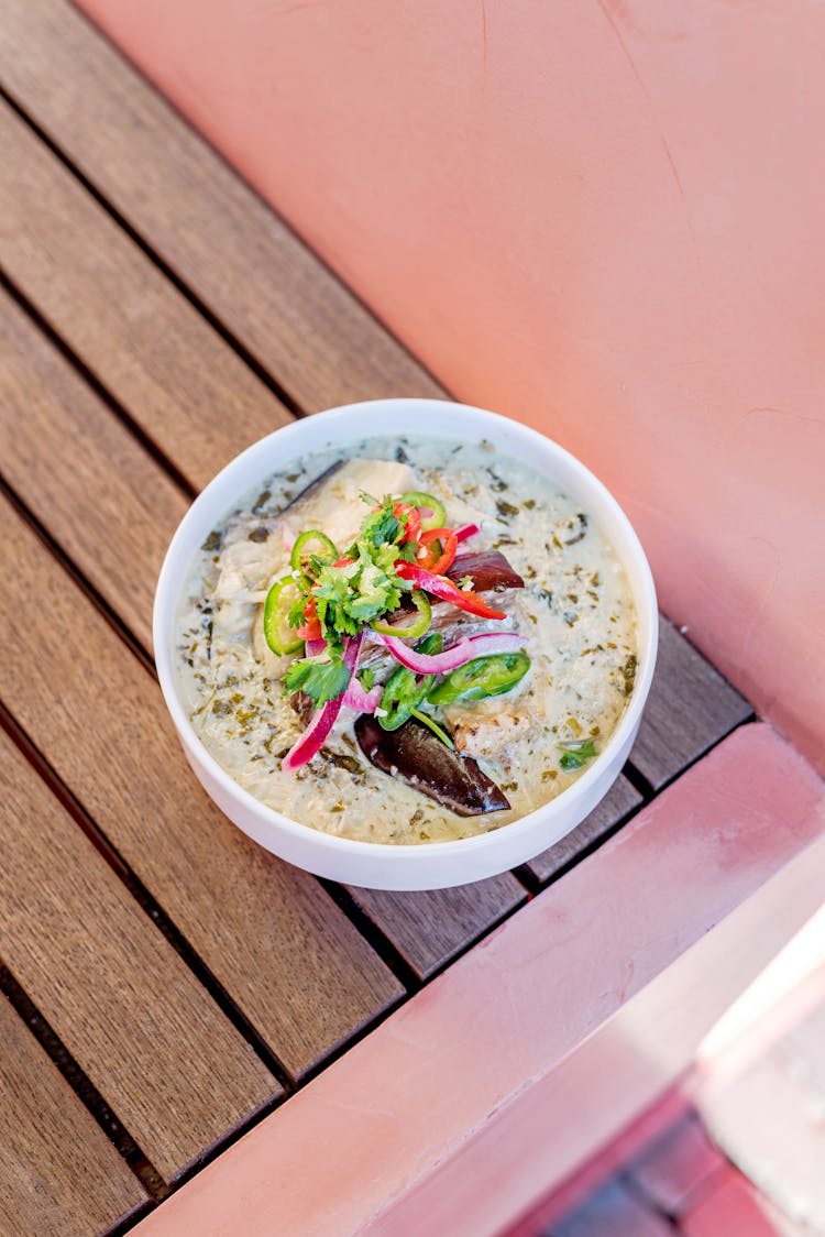 Food With Garnishing In A Ceramic Bowl