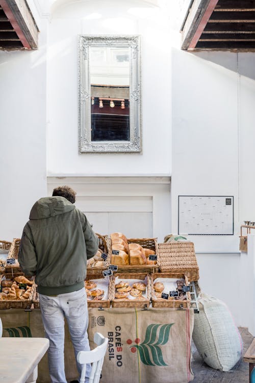 Back View of a Man Picking Bread