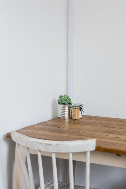 Green Plant on a Can Placed on a Wooden Table