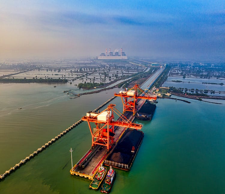 Aerial Shot Of Port And A Pier 