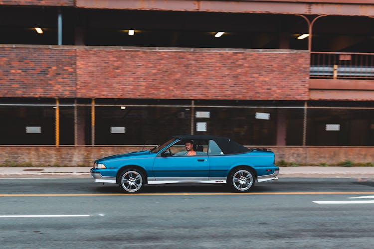 Blue Car With Convertible Top