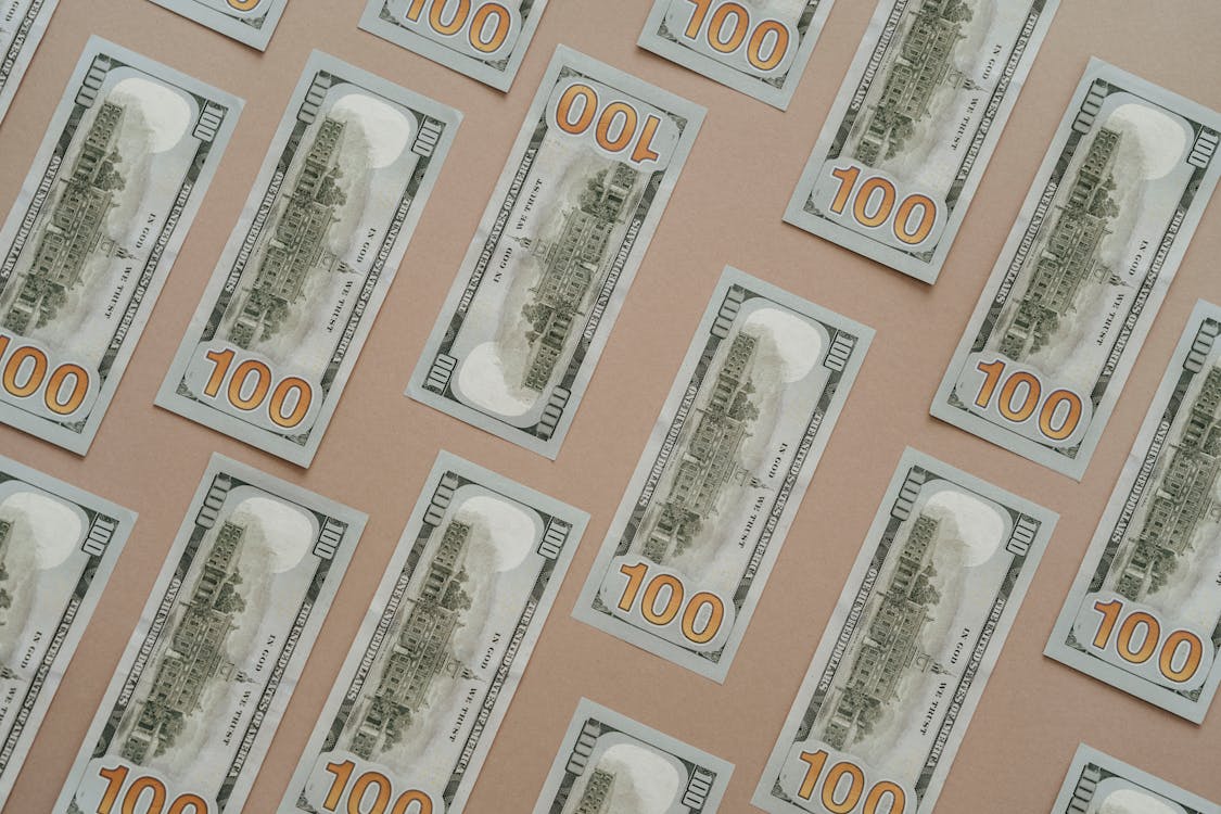Free Flat Lay Of Dollar Bills Stock Photo