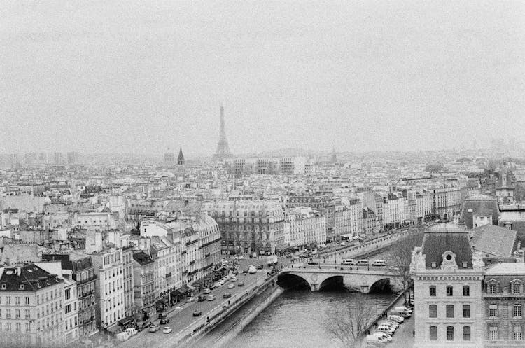 Paris Cityscape With Eifel Tower And River