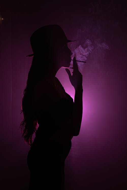 Foto profissional grátis de dentro de casa, fumando, iluminado por trás