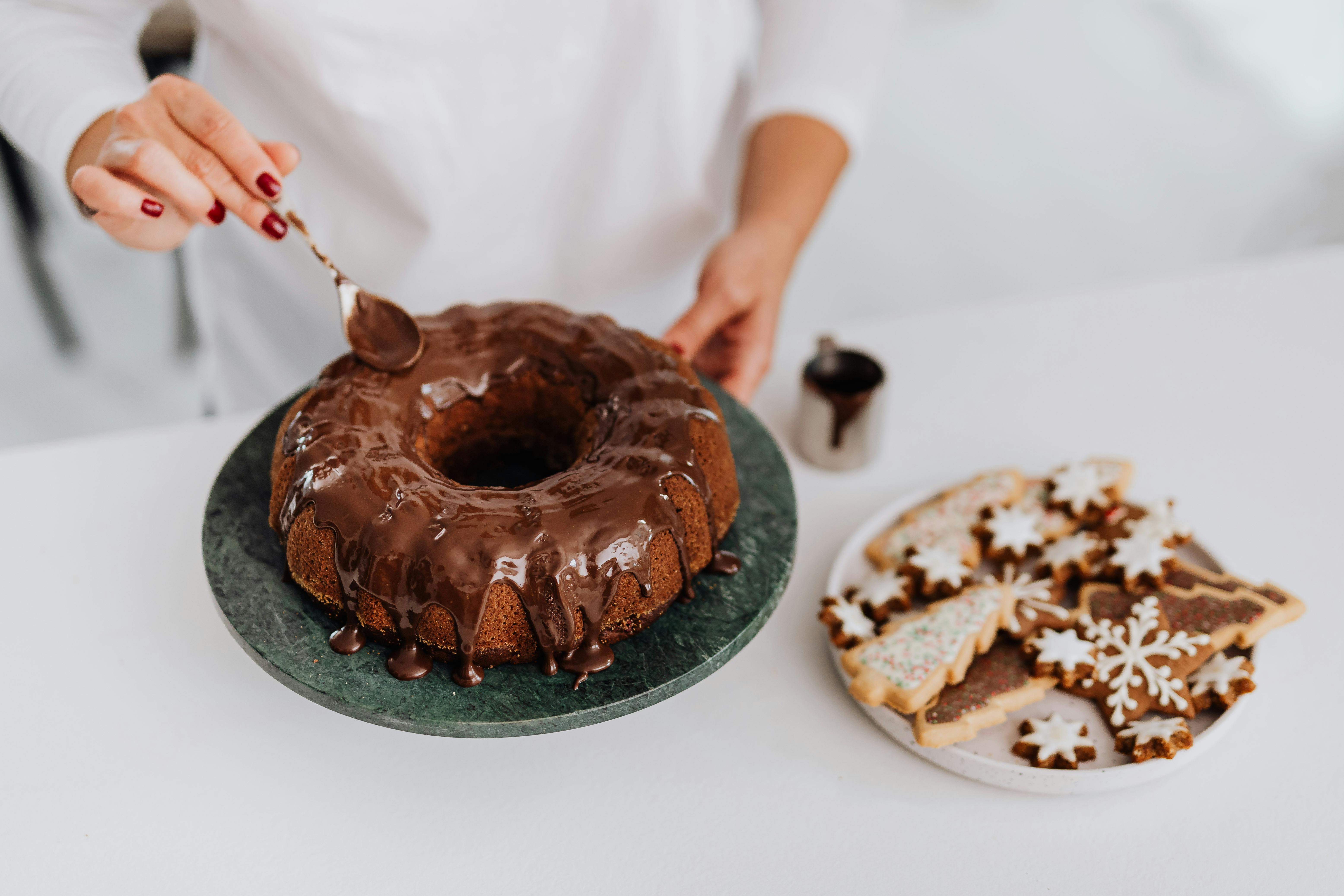 Christmas Chocolate Bundt Cake with Chocolate Frosting - Arina Photography