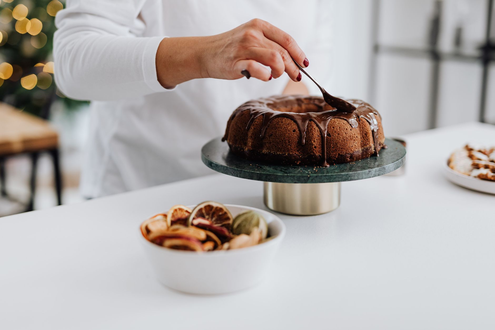 Lemon Bundt Cake with Chocolate Glaze and Candied Lemon slices