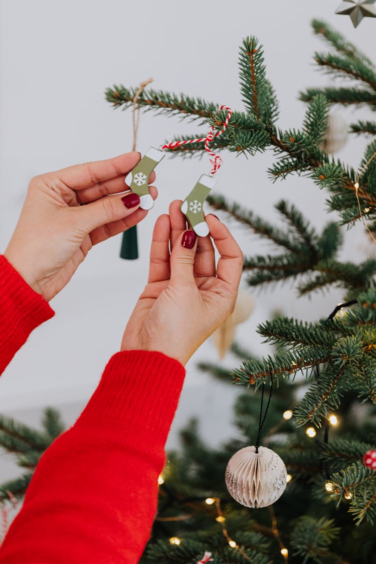 Person Holding Christmas Socks Decoration