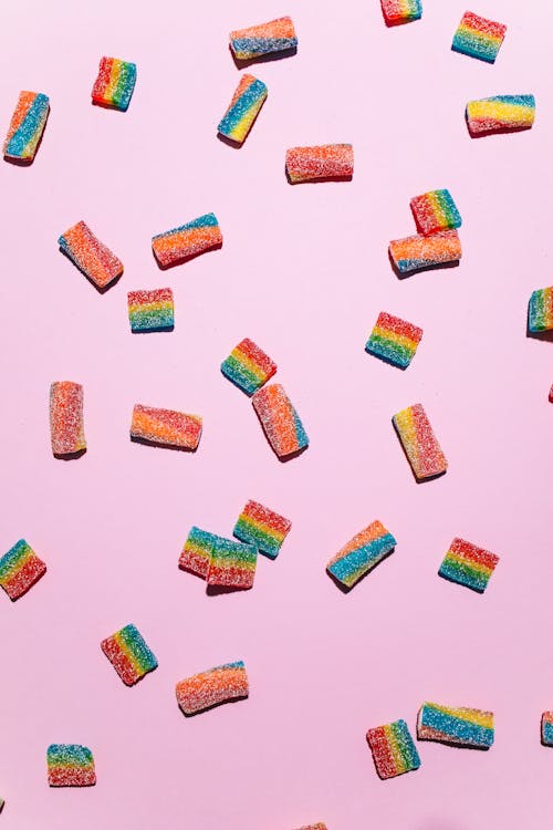 
Colorful Candies on a Pink Background