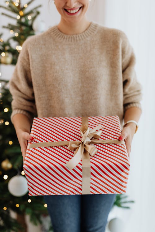 Close-Up Shot of a Person Holding a Christmas Present