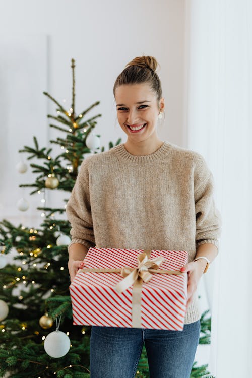 Free A Woman Holding a Christmas Present Stock Photo