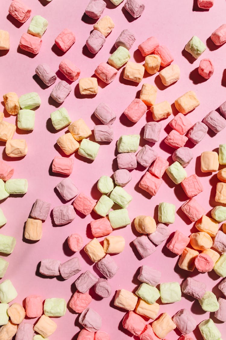 Close-Up Shot Of Colorful Marshmallows