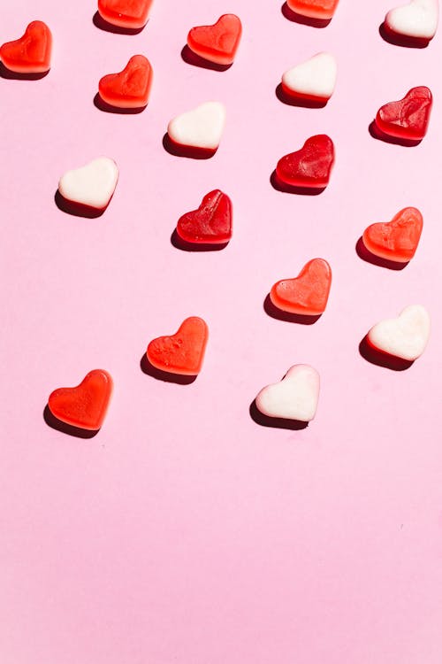 Free Heart Jelly Candy on Pink Background  Stock Photo