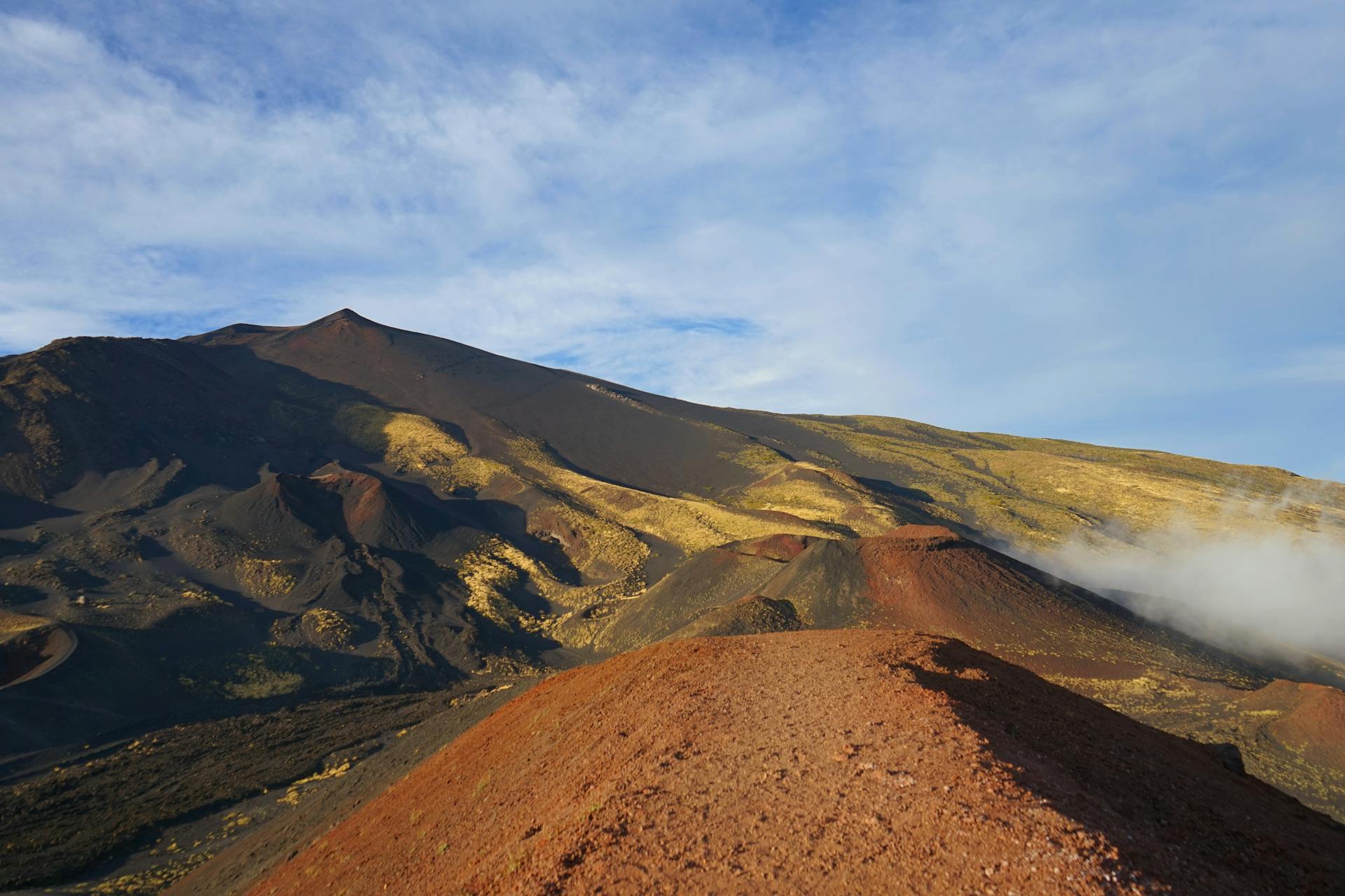 Breathtaking view of Mount Etna, showcasing its volcanic landscape under a clear sky in Sicily.