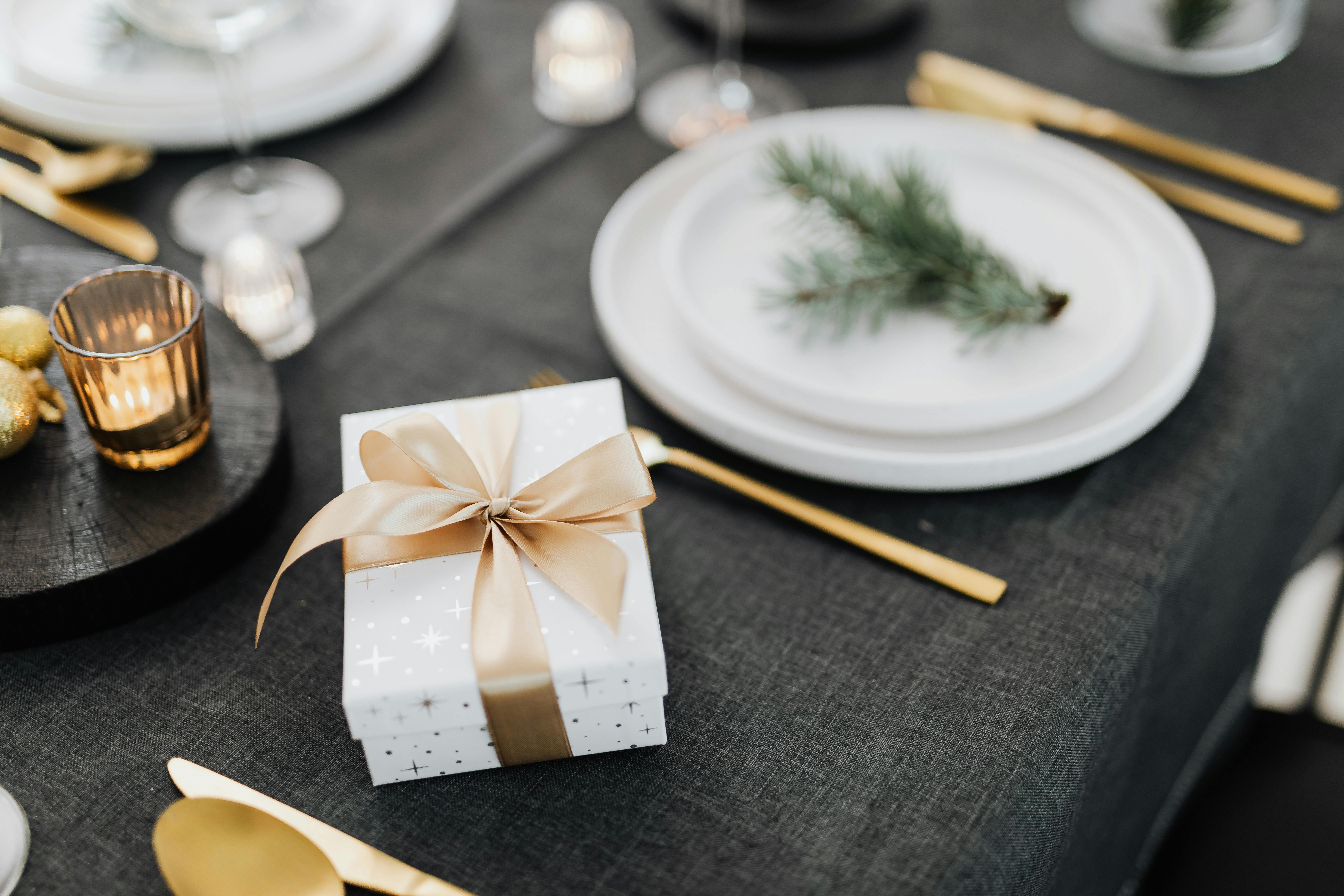 a gift box on the dinner table