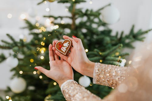 Free Person Holding Red and White Heart Ornament Stock Photo