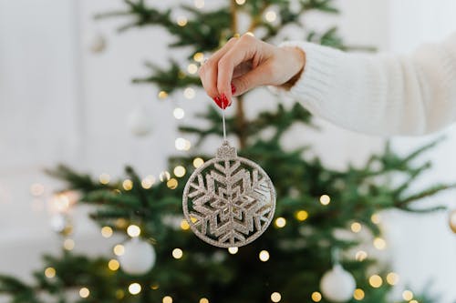 Woman Hand Holding Christmas Tree Decoration