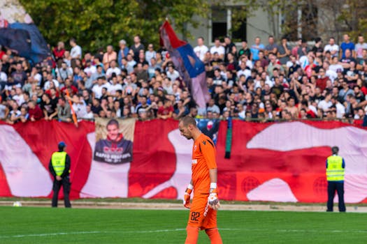 Soccer player on field surrounded by vibrant, cheering fans.