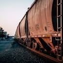 Freight train on empty railway station