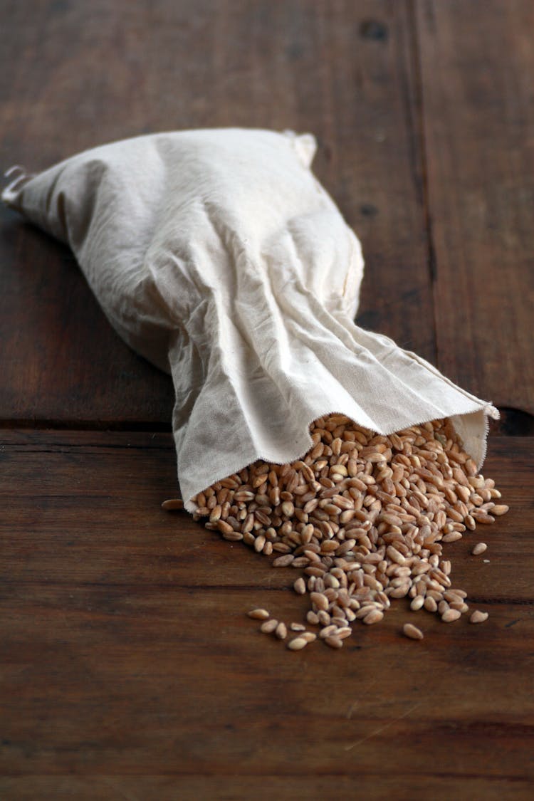 Close-up Of A Sack Of Brown Rice