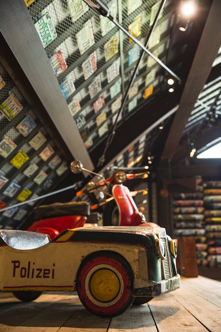 Wooden Toy Car In Light Garage